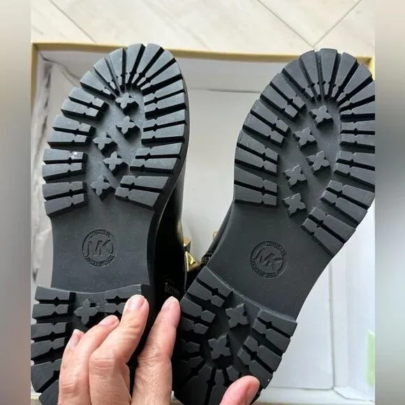 NEW Michael Kors Layton Leather boots with  gold studs short booties sz 6.5 - Picture 7 of 16